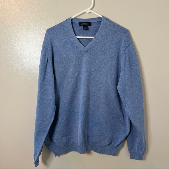 Brooks Brothers Men’s Sweater Blue 100% Pima Cotton Pullover Size Large - Picture 1 of 6